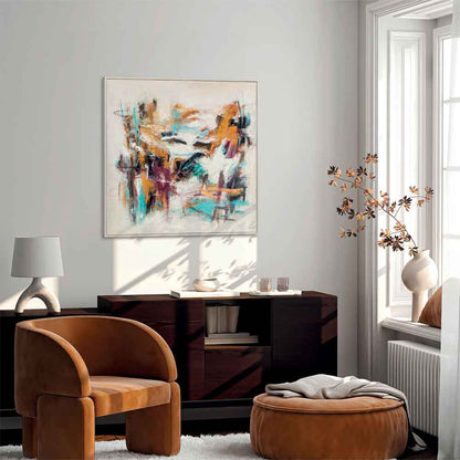 Agave - Amuse 100x100: Quadro Astratto Dipinto a Mano Multicolore