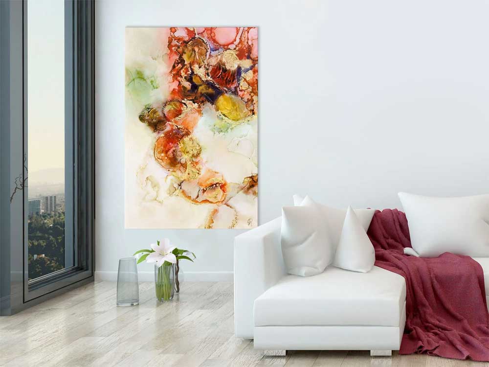 Quadro Astratto Moderno con Rilievi - Arancio, Giallo e Rosso - Firmato Edgar Ramirez