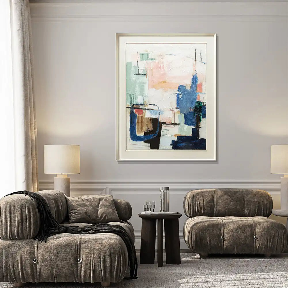 Blues 114x144 Quadro Astratto Moderno con Cornice e Passepartout | Agave