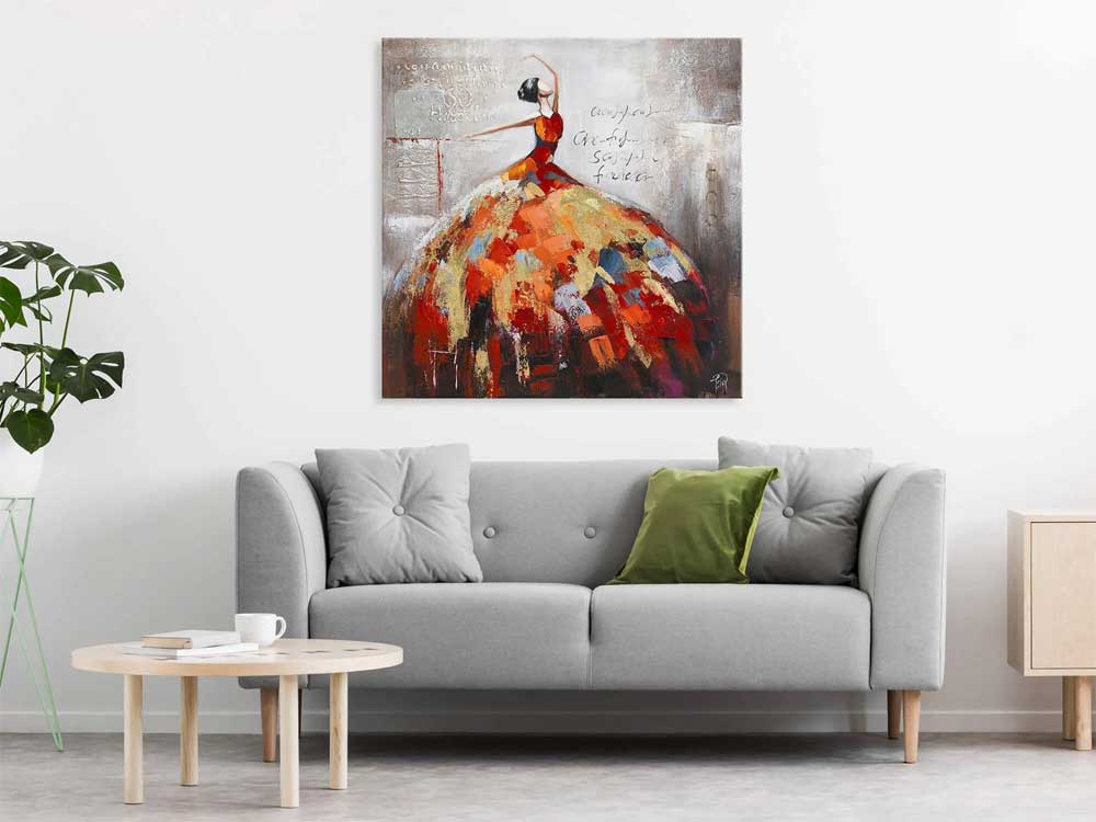 Quadro Figurativo Donna in Rosso e Oro | Fatto a Mano | ADM