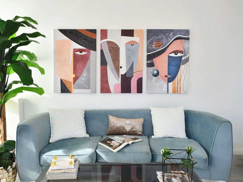Quadro Panoramico Visi Astratti | Stampa Decorata a Mano | ADM