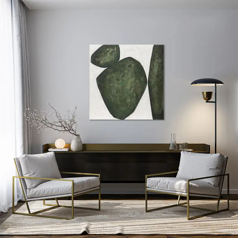 Pebble 100x100 Quadro Astratto Moderno Materico Forme Naturali | Agave