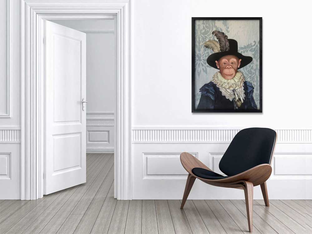 ADM Quadro Collage Ritratto di Scimmia in Abito di Cavaliere d'Epoca SA029A1