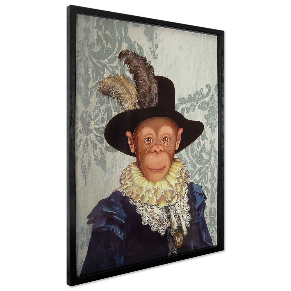ADM Quadro Collage Ritratto di Scimmia in Abito di Cavaliere d'Epoca SA029A1