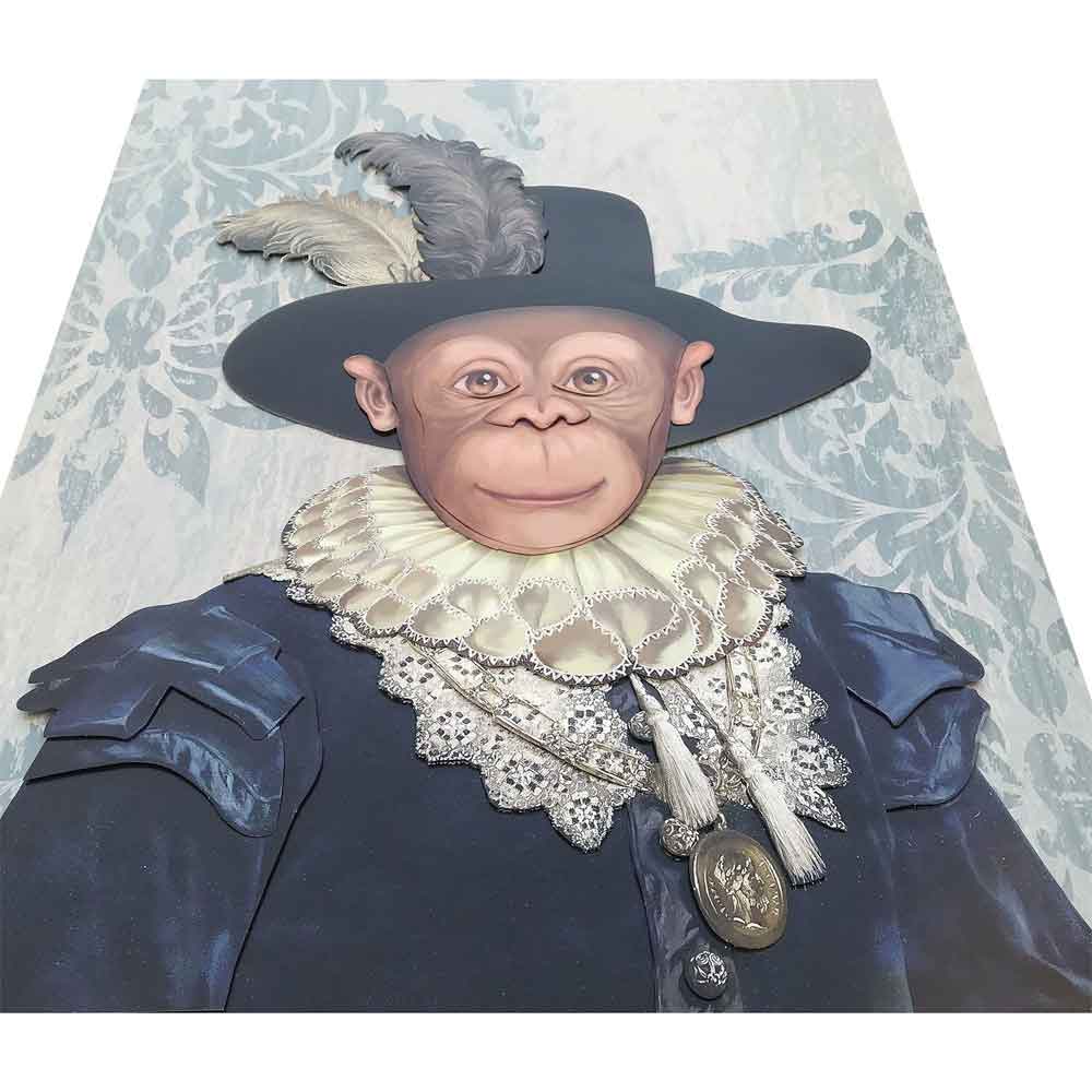 ADM Quadro Collage Ritratto di Scimmia in Abito di Cavaliere d'Epoca SA029A1