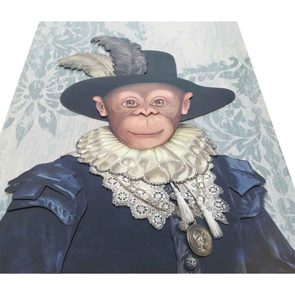 ADM Quadro Collage Ritratto di Scimmia in Abito di Cavaliere d'Epoca SA029A1