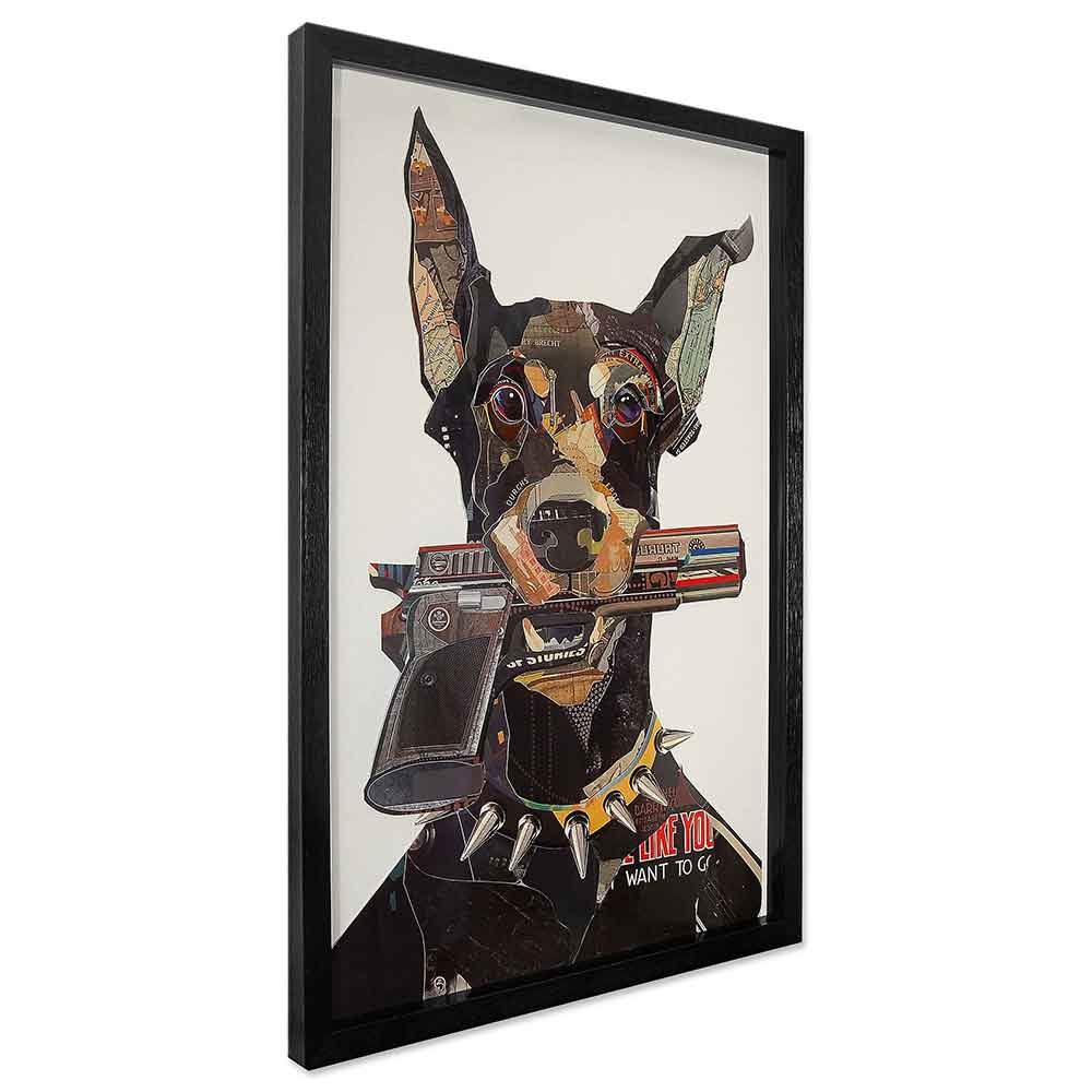 ADM Quadro Collage Dobermann con Pistola in Bocca SA034A1
