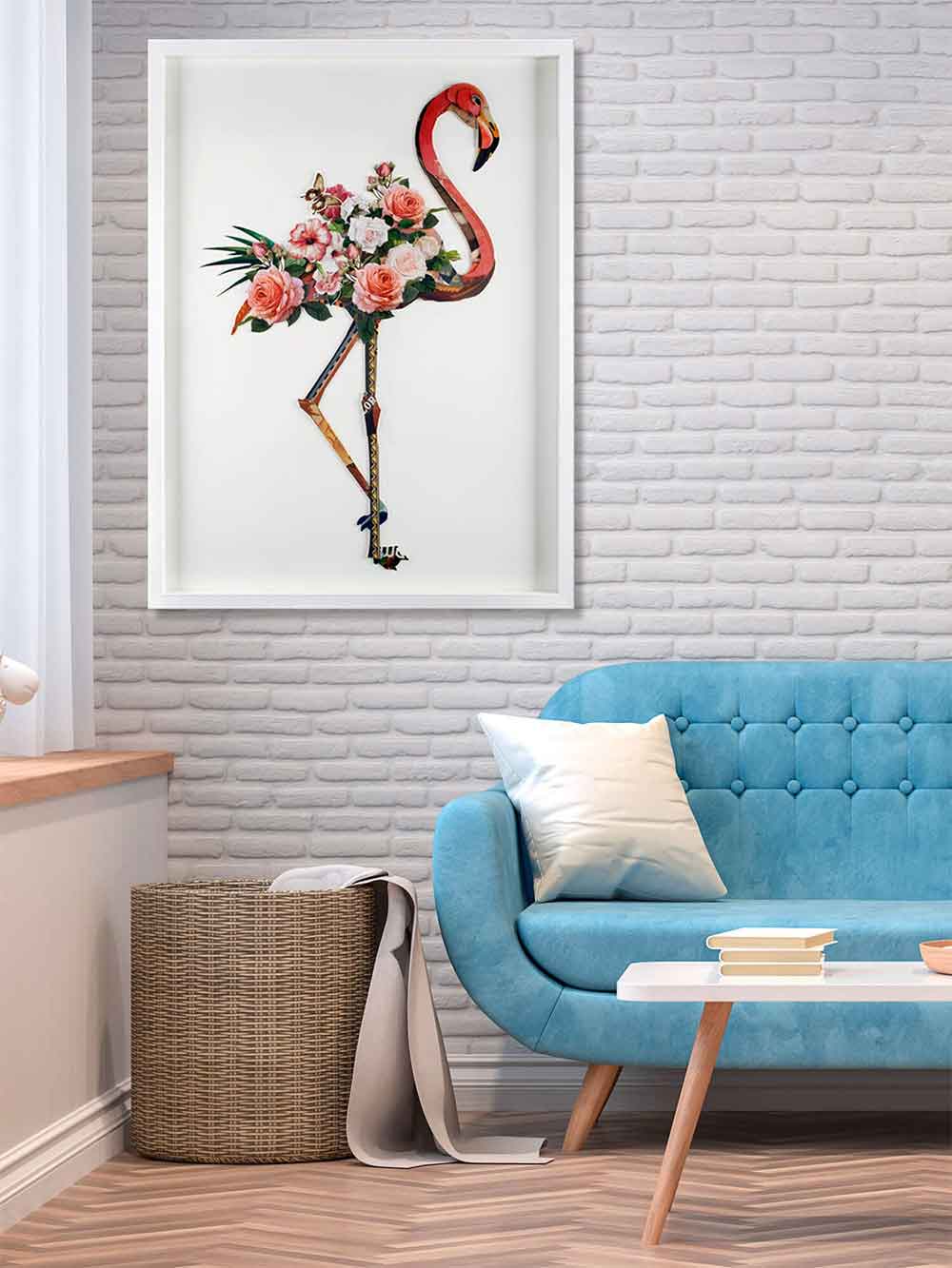 ADM Quadro Collage Fenicottero con Fiori SA040A1