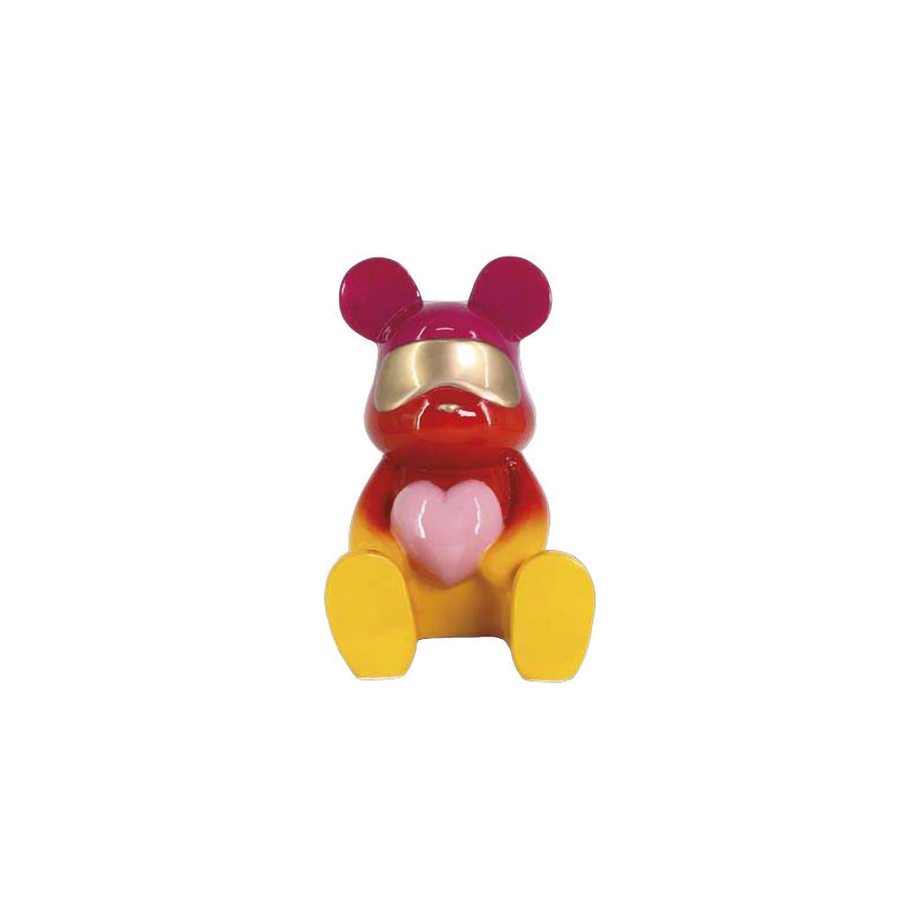 Scultura Orsetto seduto con cuore rosa 32cm | Resina | Ambienti Glamour