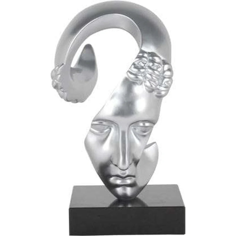 Scultura Silver Lady Head 42 cm Base Marmo | Ambienti Glamour