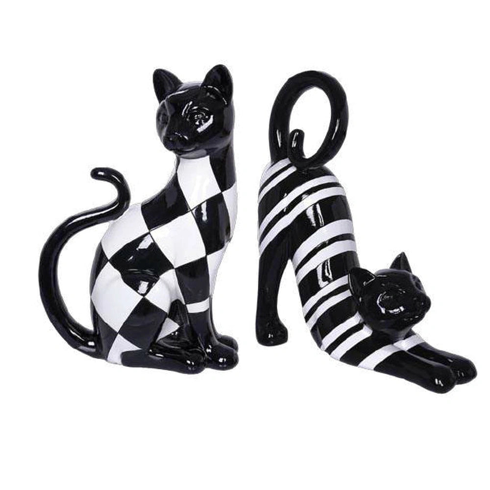 Set 2 Sculture Gatti Bianco e Nero in Resina | Ambienti Glamour