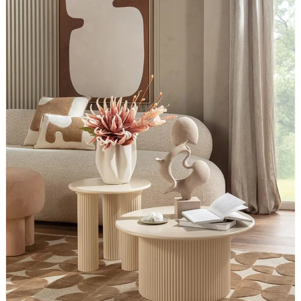 Tavolino Tondo Alto Effetto Cannettato MDF | L'Oca Nera