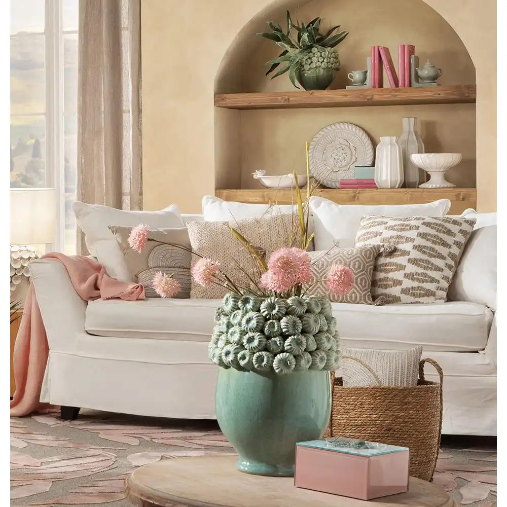 Vaso Alto Gres Decoro Collo Floreale Modern Country | L'Oca Nera