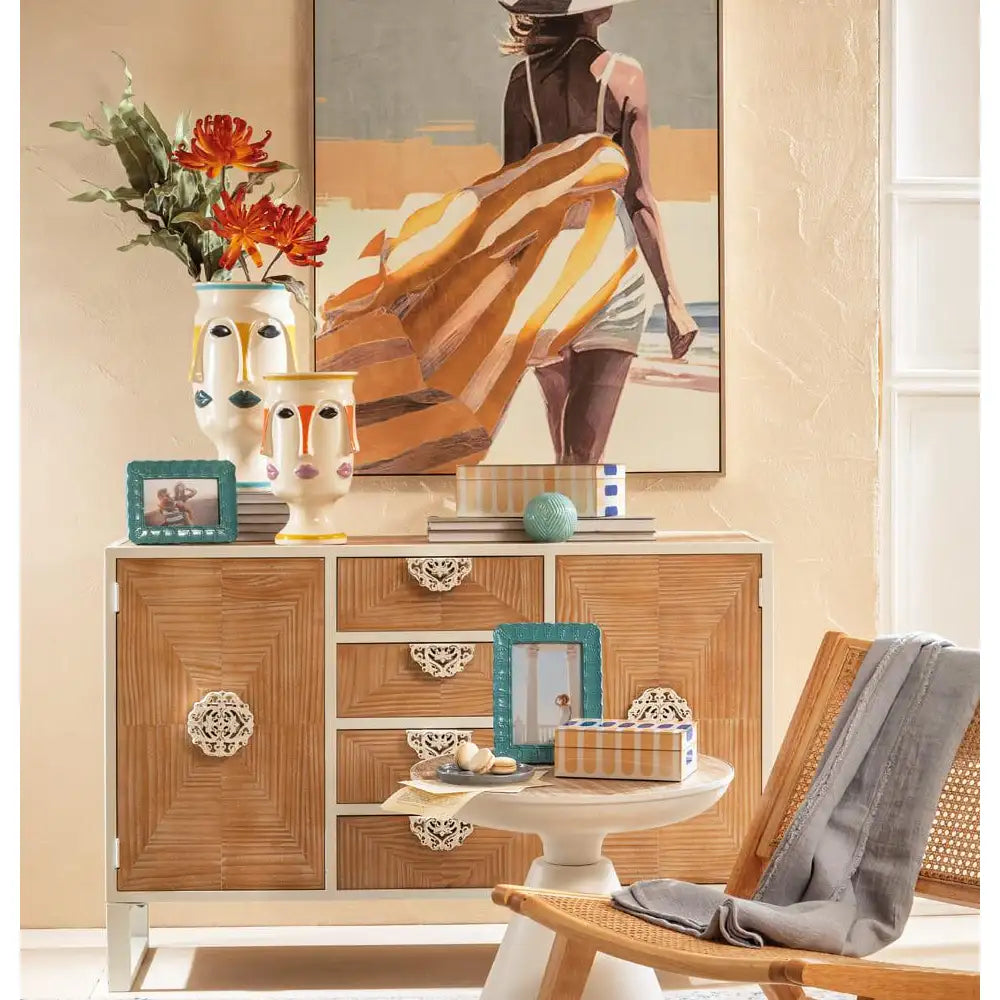 Vaso Alto Gres Decoro Volto Ispirazione Mediterranea | L'Oca Nera