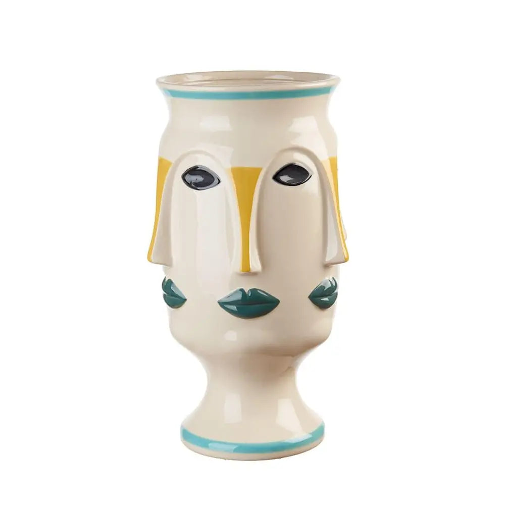 Vaso Alto Gres Decoro Volto Ispirazione Mediterranea | L'Oca Nera