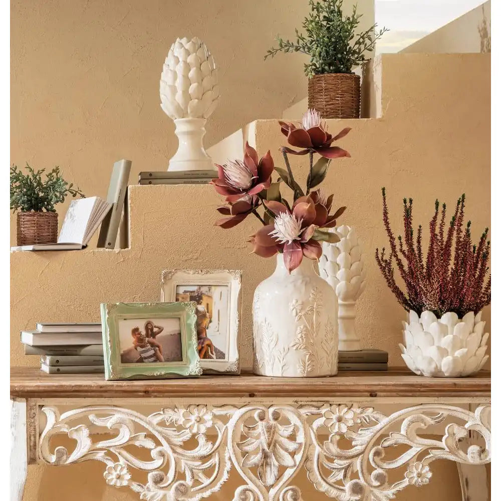 Vaso Basso Ceramica Decoro Floreale Anticato | L'Oca Nera