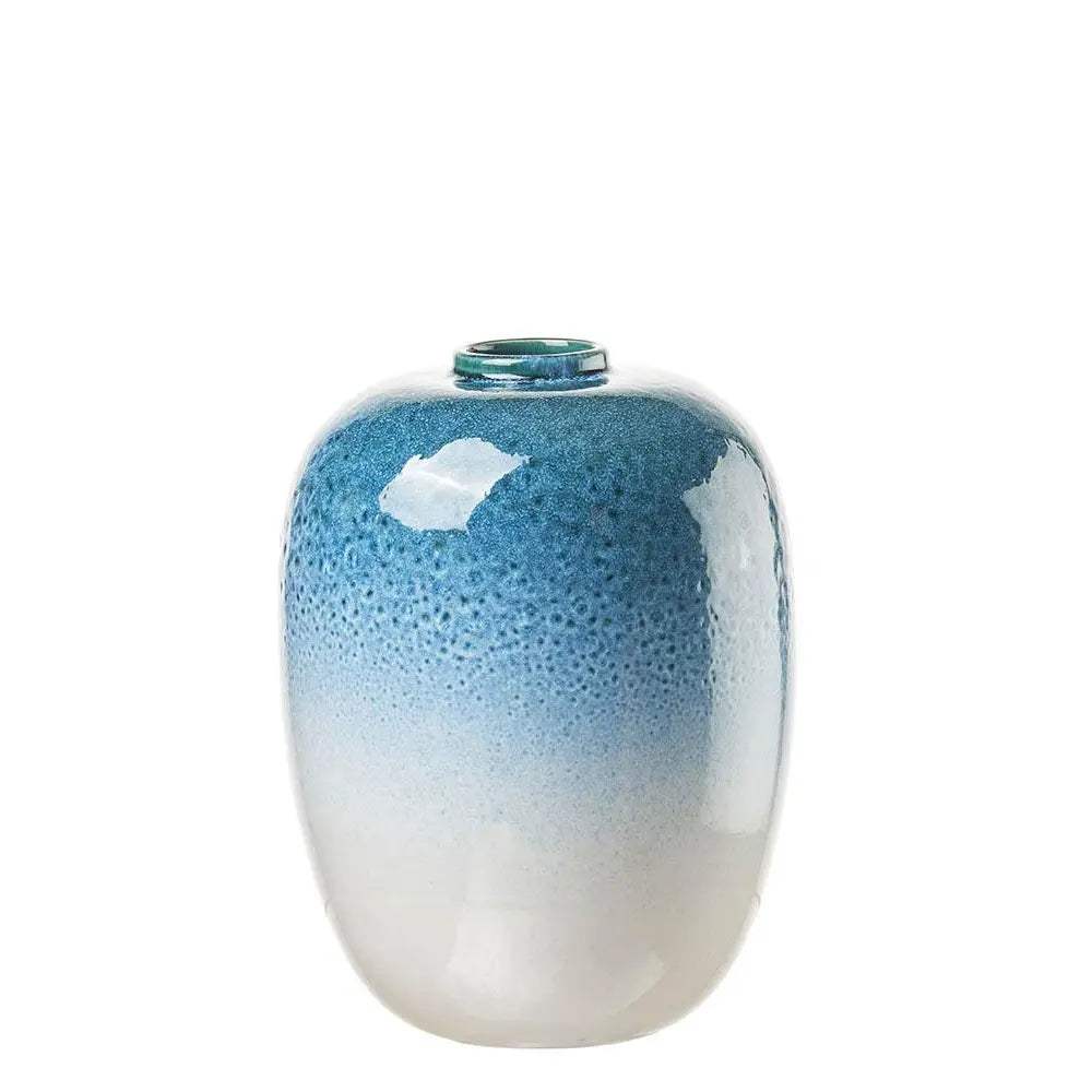 Vaso Basso Ceramica Sfumatura Bianco Blu Mediterraneo | L'Oca Nera