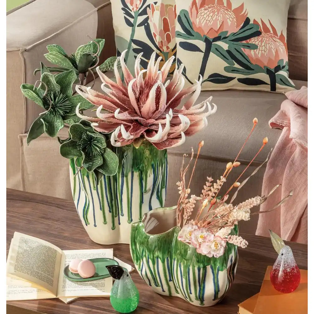 Vaso Basso Gres Irregolare Effetto Colatura Ethno Chic | L'Oca Nera