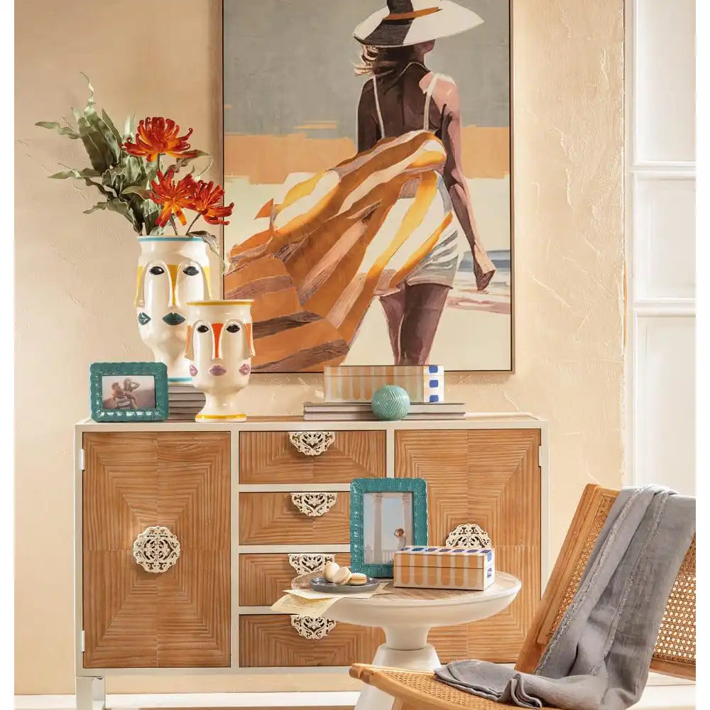 Vaso Basso Gres Volto Antico Ispirazione Mediterranea | L'Oca Nera