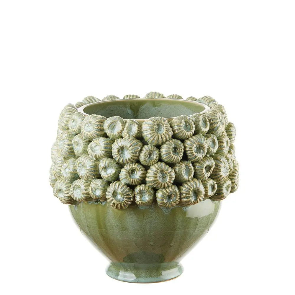 Vaso Basso Gres Decoro Collo Floreale Modern Country | L'Oca Nera