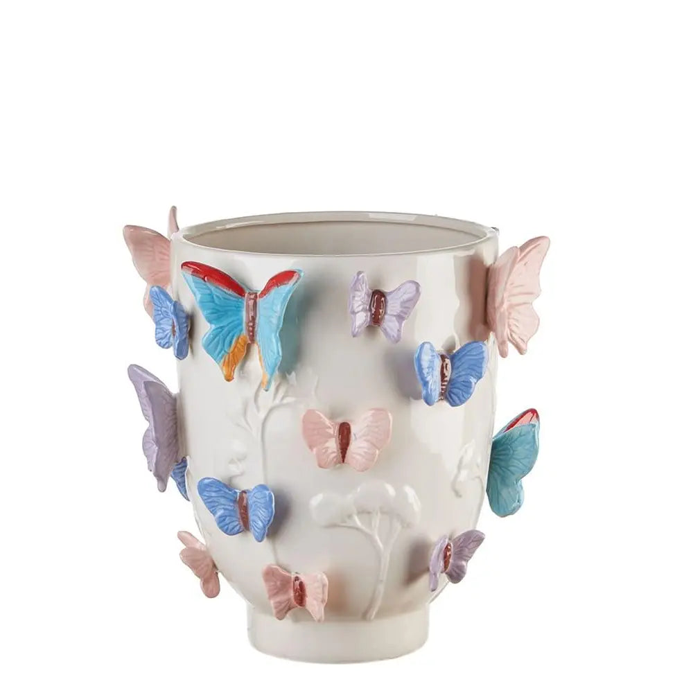 Vaso Basso Gres Decoro Farfalle Modern Country | L'Oca Nera