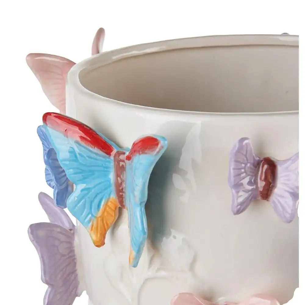 Vaso Basso Gres Decoro Farfalle Modern Country | L'Oca Nera