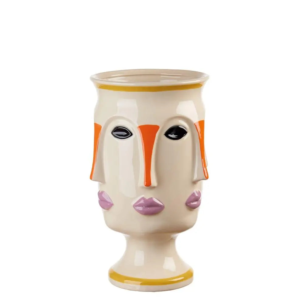 Vaso Basso Gres Volto Antico Ispirazione Mediterranea | L'Oca Nera