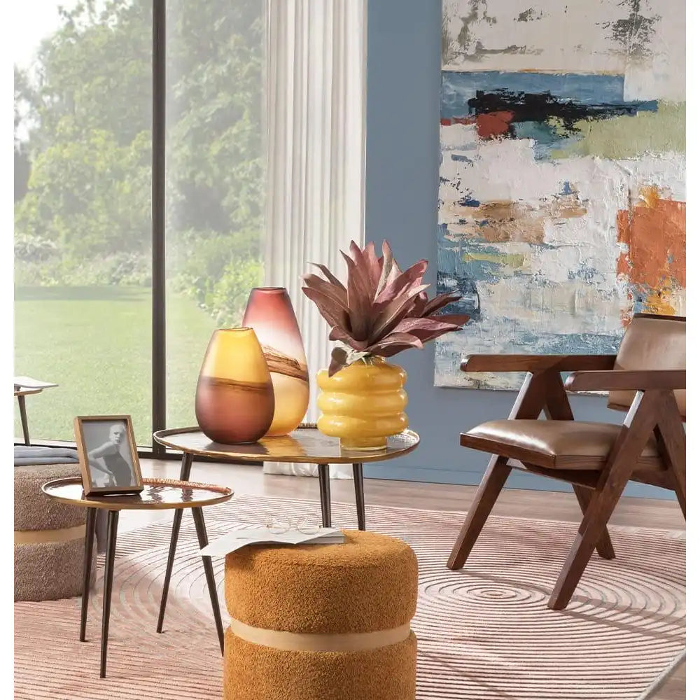 Vaso Basso Vetro Satinato Sfumature Ambra Contemporaneo | L'Oca Nera