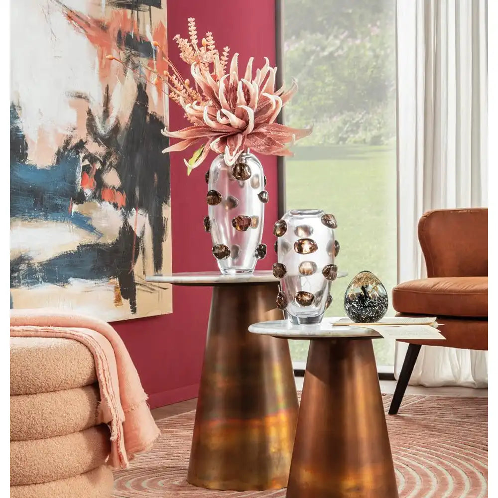 Vaso Basso Vetro Bicolore Decoro Rilievo Contemporaneo | L'Oca Nera