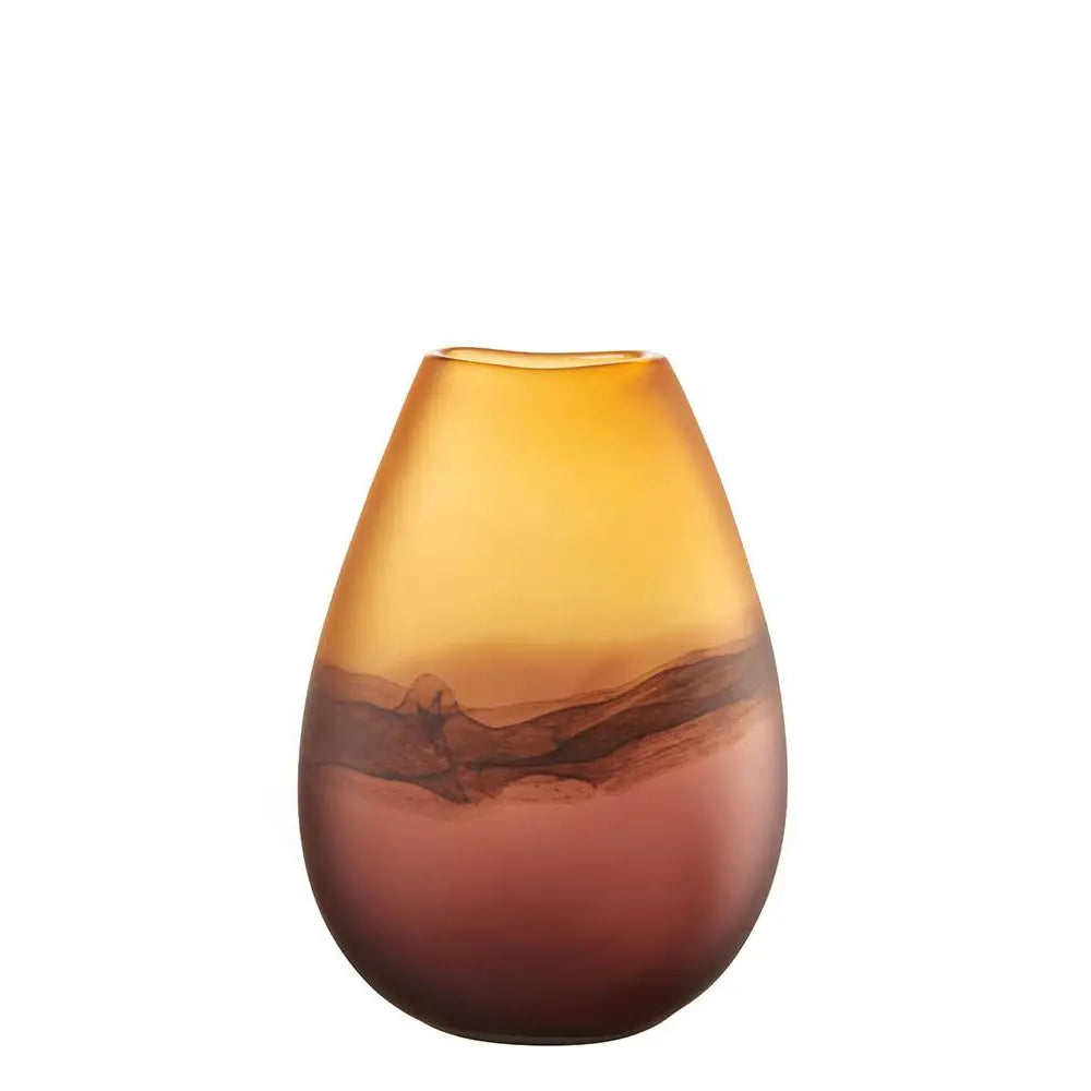 Vaso Basso Vetro Satinato Sfumature Ambra Contemporaneo | L'Oca Nera