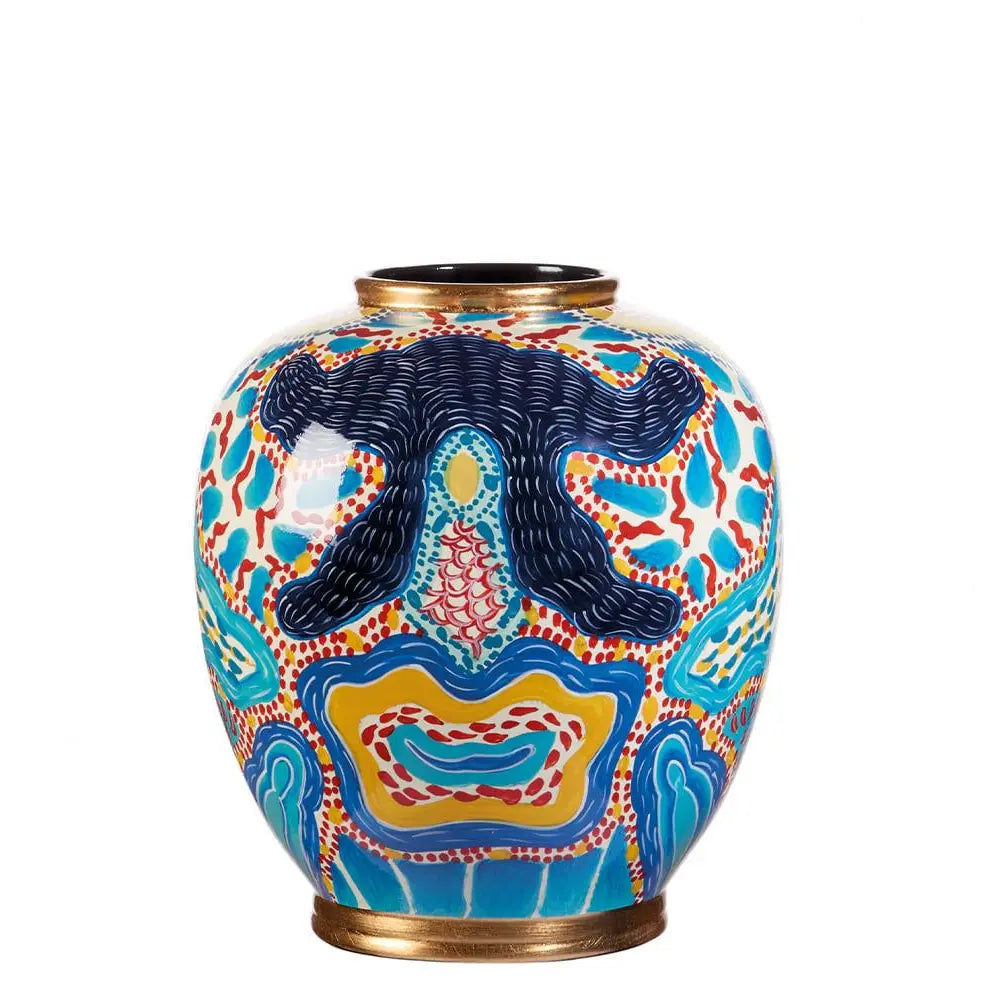 Vaso Porcellana Decoro Mediterraneo Dettagli Oro | L'Oca Nera