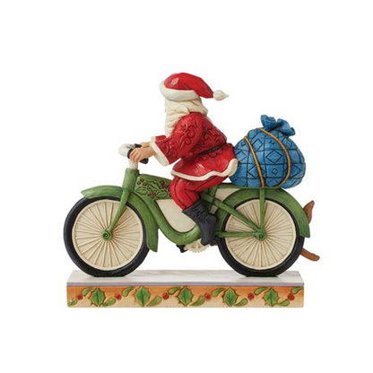 Jim Shore Heartwood Creek Statuina di Babbo Natale in Bicicletta