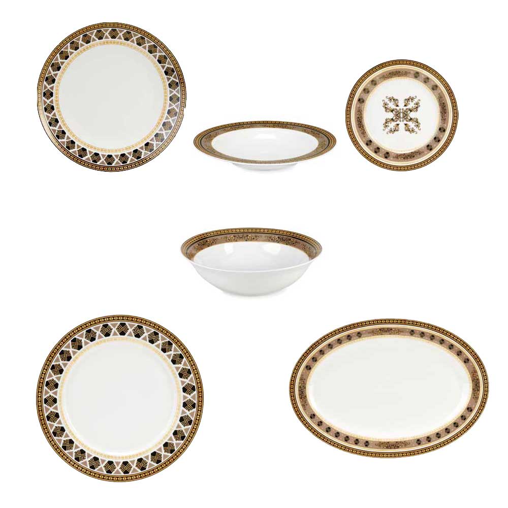 Fade Gold Black Incanto Dinnerware Set 39 pcs